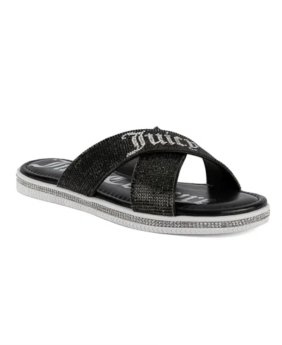 Juicy Couture Women's Yorri Slip On Sparkly Cross-band Flat Sandals In Black