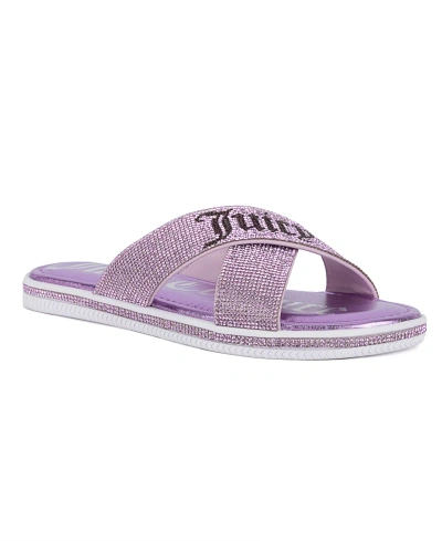 Juicy Couture Women's Yorri Slip On Sparkly Cross-band Flat Sandals In Pink