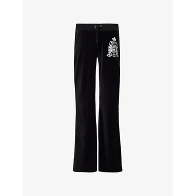Juicy Couture Womens Black Caisa Juicy Now Straight-leg Velour Jogging Bottoms