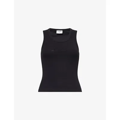 Juicy Couture Womens Black Embellished-logo Cotton-rib Racer Vest