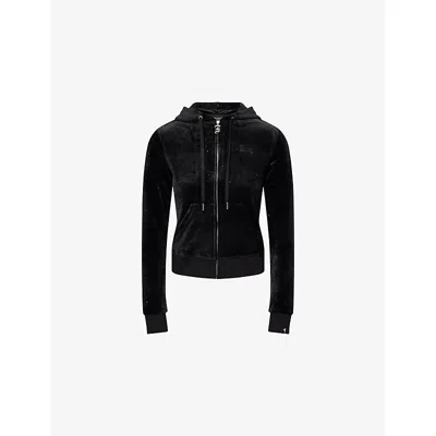 Juicy Couture Womens  X Disney Robyn Old Gothic Velour Stretch-woven Hoodie In Black