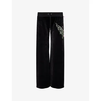 Juicy Couture Womens  X Disney Tink Straight-leg Stretch-woven Jogging Bottoms In Black