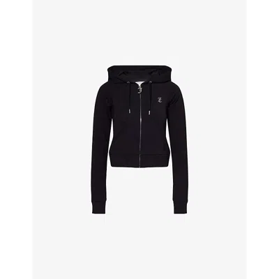 Juicy Couture Womens Ola Rhinestone-text Jersey Hoody Black Xl