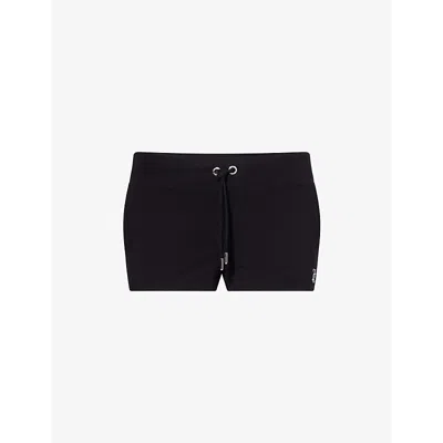 Juicy Couture Womens Black Rhinestone-text Slim-fit Jersey Shorts