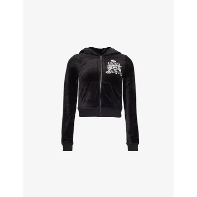 Juicy Couture Womens  Robyn Juicy Now Zip-front Velour Hoody In Black