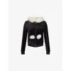 Juicy Couture Womens Black Velour Fax-fur-trims Woven Hoodie In Black