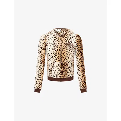 Juicy Couture Womens Cheetah Crest Heritage Robyn Woven Hoodie Xs In Animal Print
