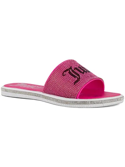Juicy Couture Womens Faux Leather Rhinestones Slide Sandals In Pink