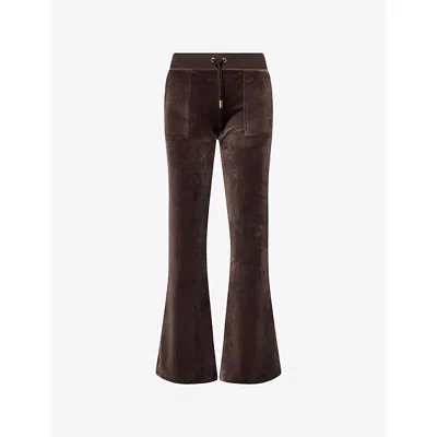 Juicy Couture Womens Java Layla Patch-pocket Velour Jogging Bottoms In Brown