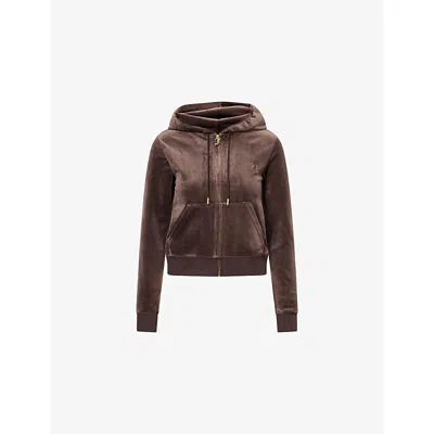 Juicy Couture Womens Java Robertson Logo-embroidered Velour Hoody Xs In Brown