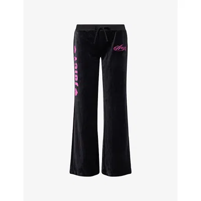 Juicy Couture Womens Black Angel Straight-leg Velour Jogging Bottoms Xl