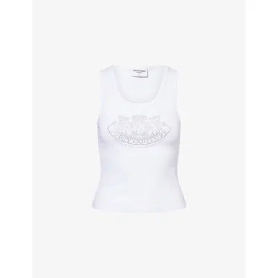 Juicy Couture Womens White Dog-crest Ribbed Stretch-cotton Vest Top