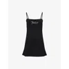 Juicy Couture Womens Black Hayley Rhinestone-branding Stretch-woven Mini Dress Xl
