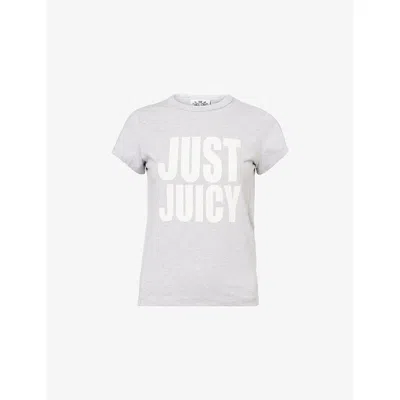 Juicy Couture Womens Silver Marl Hilton Just-juicy-print Stretch-cotton T-shirt Xl In Gray