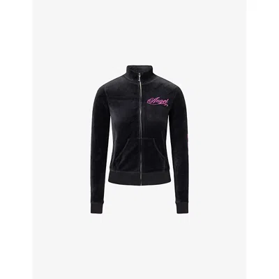 Juicy Couture Womens Black Juicy Angel Logo-print Velour Track Top Xl