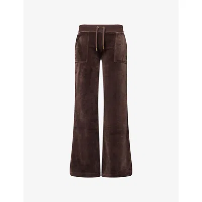 Juicy Couture Womens Java Layla Velvet Straight-leg Mid-rise Stretch-woven Jogging Bottoms In Brown