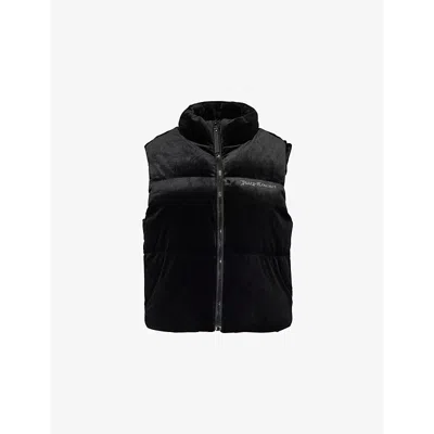 Juicy Couture Womens Black Lightening Crystal-logo Velour Gilet