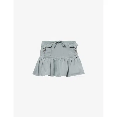 Juicy Couture Womens Duck Green Linnie Ruffled Cotton-blend Mini Skirt Xl In Blue