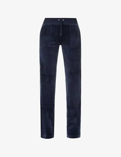 Juicy Couture Womens Night Sky Logo-embroidered Straight-leg High-rise Velour Trousers In Navy