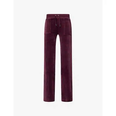 JUICY COUTURE WOMENS WINE LOGO-EMBROIDERED STRAIGHT-LEG VELOUR TROUSERS XS