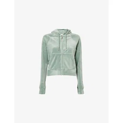 Juicy Couture Womens Chinois Green Madison Rhinestone-embellished Velour Hoody