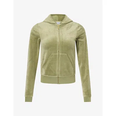 Juicy Couture Womens  Rebelle Robyn Embroidered-logo Velour Hoody In Green