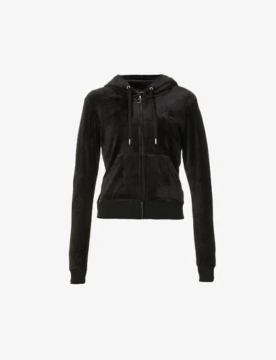 Juicy Couture Robertson Logo-embroidered Velour Hoody In Black