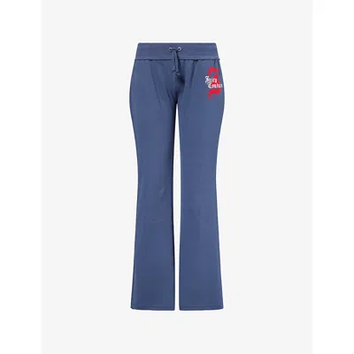 Juicy Couture Womens Mood Indigo Relaxed-fit Flared-leg Cotton-fleece Jogging Bottoms In Multi