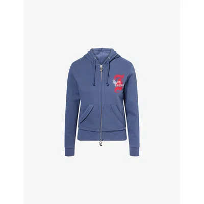 Juicy Couture Womens Mood Indigo Relaxed-fit Zip-up Cotton-fleece Hoody In Blue
