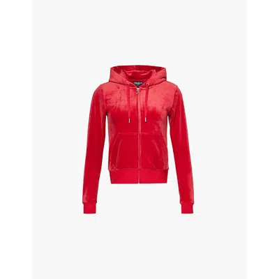 Juicy Couture Womens Astor Red Robertson Logo-embroidered Velour Zip-up Hoody