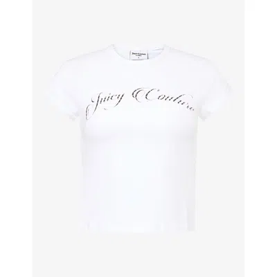 Juicy Couture Womens  Script Diamanté-logo Jersey Baby T-shirt In White