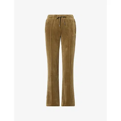 Juicy Couture Womens Dark Olive Tina Rhinestone-logo Velour Jogging Bottoms In Green