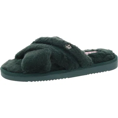 Juicy Couture Womens Logo Faux Fur Slide Sandals In Forest Green