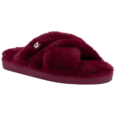 Juicy Couture Womens Logo Faux Fur Slide Sandals In Burgundy