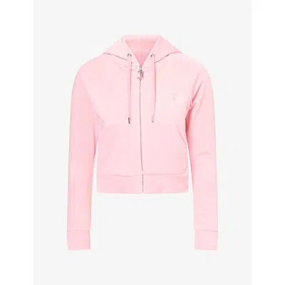 Juicy Couture Womens Madison Diamanté Velour Hoody Juicy Pink