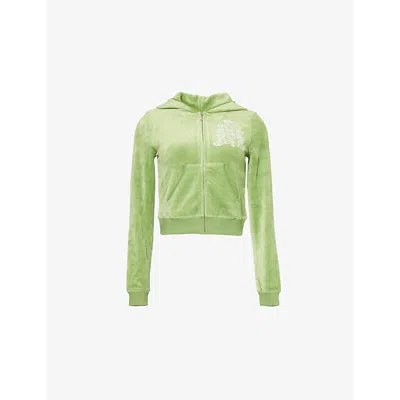 Juicy Couture Womens  Robyn Juicy Now Zip-front Velour Hoody In Piquant Green