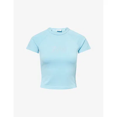 Juicy Couture Womens Sky Blue Logo-embellished Baby Modal-blend T-shirt