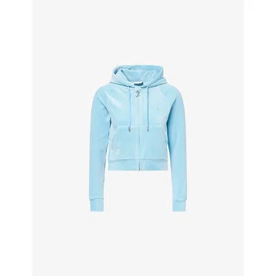 Juicy Couture Womens Sky Blue Madison Crystal-logo Velour Hoody
