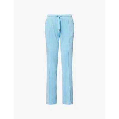 Juicy Couture Womens Sky Blue Tina Crystal-embellished Velour Jogging Bottoms Xl
