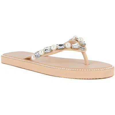 Juicy Couture Womens Slip-on Rhinestone Flip-flops In Nude