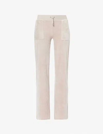 Juicy Couture Womens String Del Ray Straight-leg Mid-rise Velour Trousers In Tan