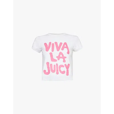 Juicy Couture Womens  The Icons 'viva La Juicy' Cropped Cotton-jersey T-shirt In White