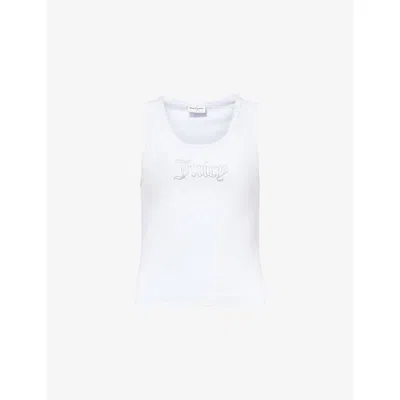 Juicy Couture Womens White Embellished-logo Cotton-rib Racer Vest