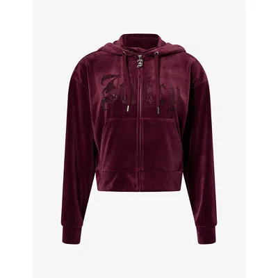 Juicy Couture Womens Winetasting Logo Crystal-embellished Velour Hoodie Xs In Pink
