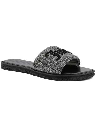 Juicy Couture Yuna Womens Glitter Slip On Slide Sandals In Gray