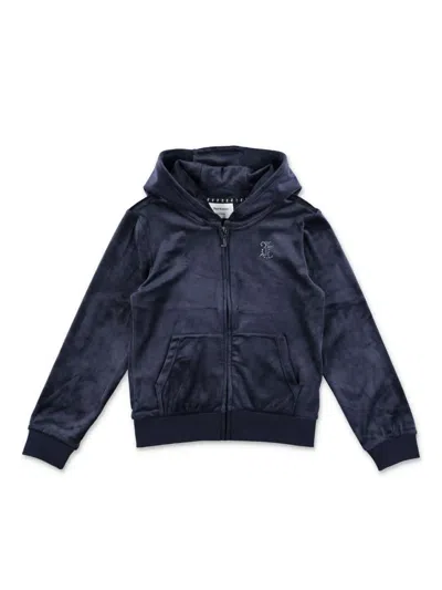 Juicy Couture Kids' Zip-up Velour Hoodie In Blue