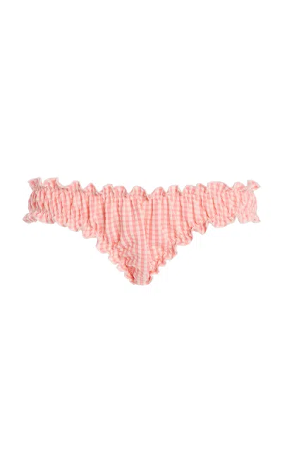 Juillet Swimwear Chloe Ruched Gingham Bikini Bottom In Pink