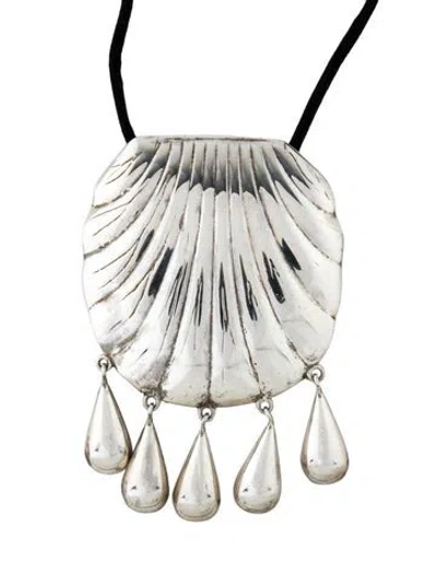 Pre-owned Juju Vera Petra Shell Pendant Necklace, 26" In Black