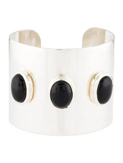 Pre-owned Juju Vera Resin Fiona Onyx Cuff, 6.5" In Black