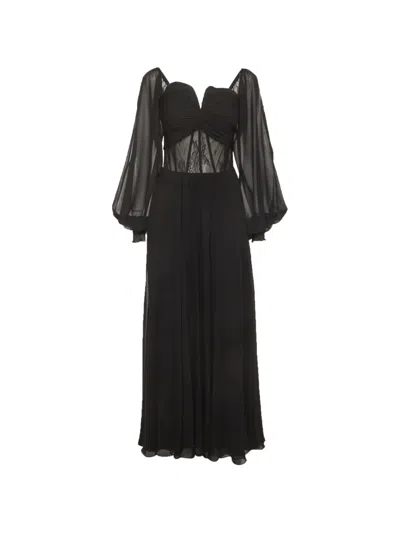 Pre-owned Julea Domani Lace-detail Maxi Dress In Black